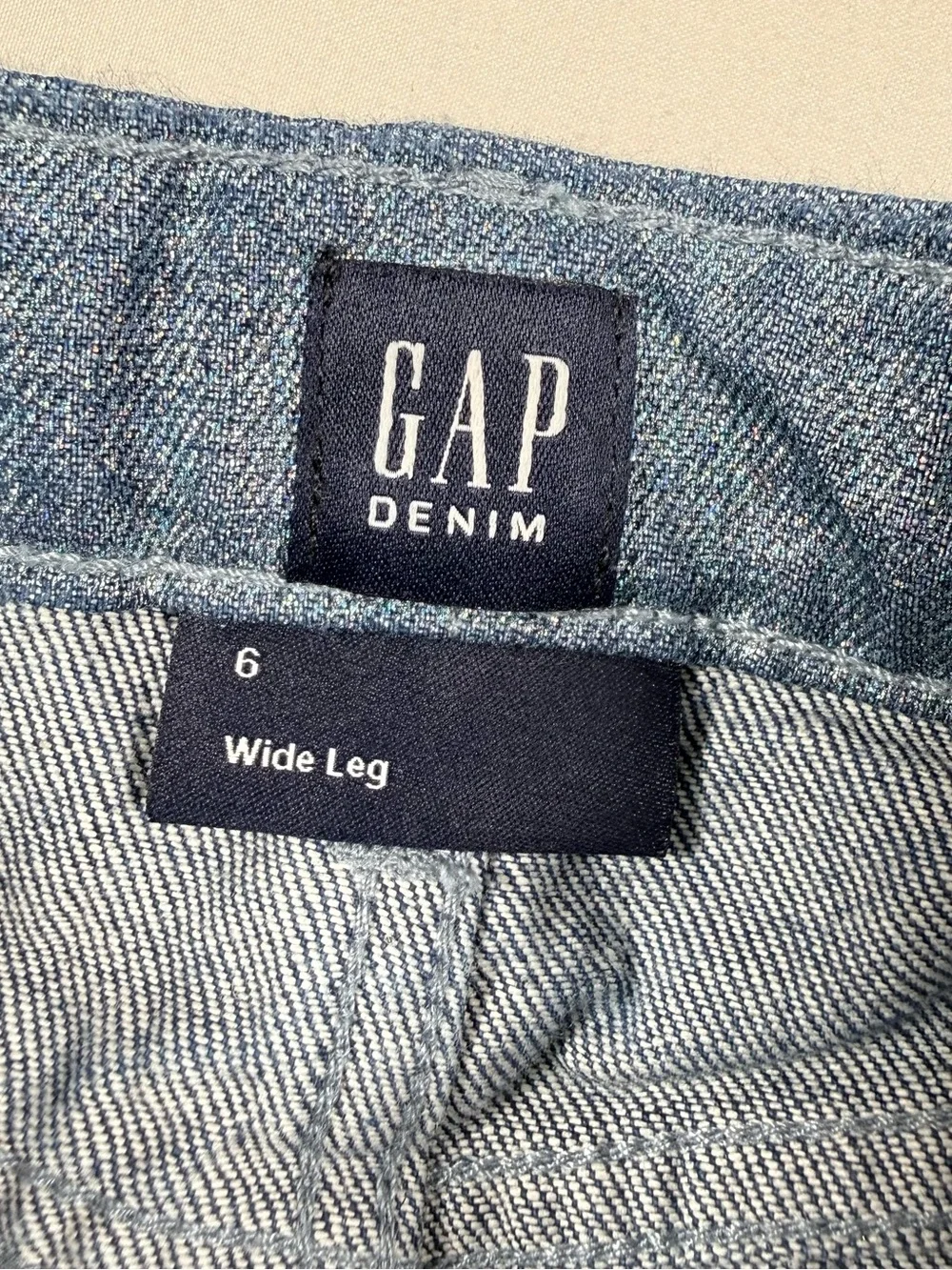 GAP Girls Wide Leg‎ Jeans 6 Metallic Silver Shimmer Retro Glam Coquette Sparkle